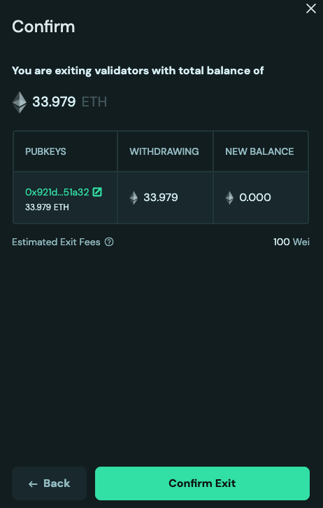 Screenshot of the EL exit confirmation page on the DV Launchpad.