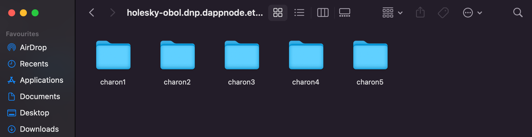 Screenshot: Double click to extract the tar file. There will be folders for each charon node (max 5). Navigate to each node folder, and all artefacts related to each node will be present.